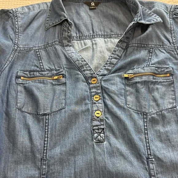 G by Guess Navy Denim Dress with Zipper Accents retro western boho✨ - Picture 7 of 10